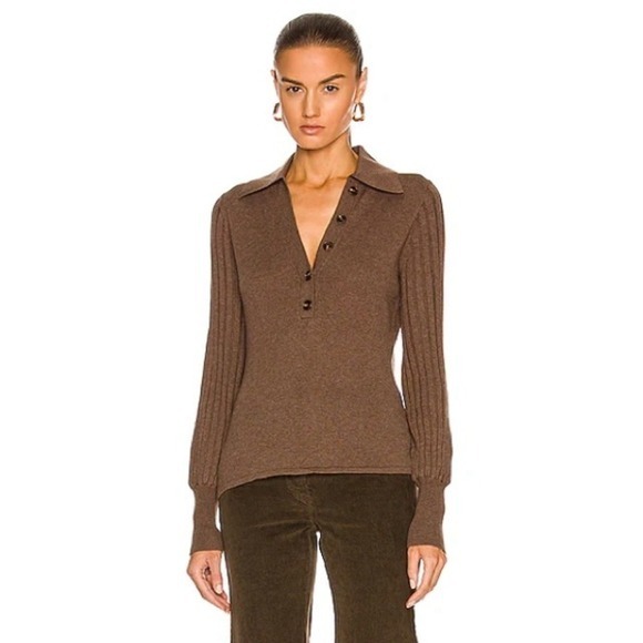 Nicholas Adelpha Knit Long Sleeve V Neck Top In Cigar